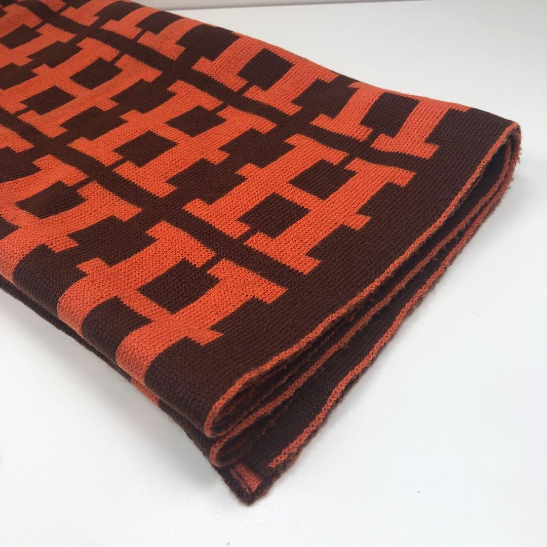 エルメス カシミヤ マフラー ストール 人気のH柄オレンジ&ブラウンリバーシブル