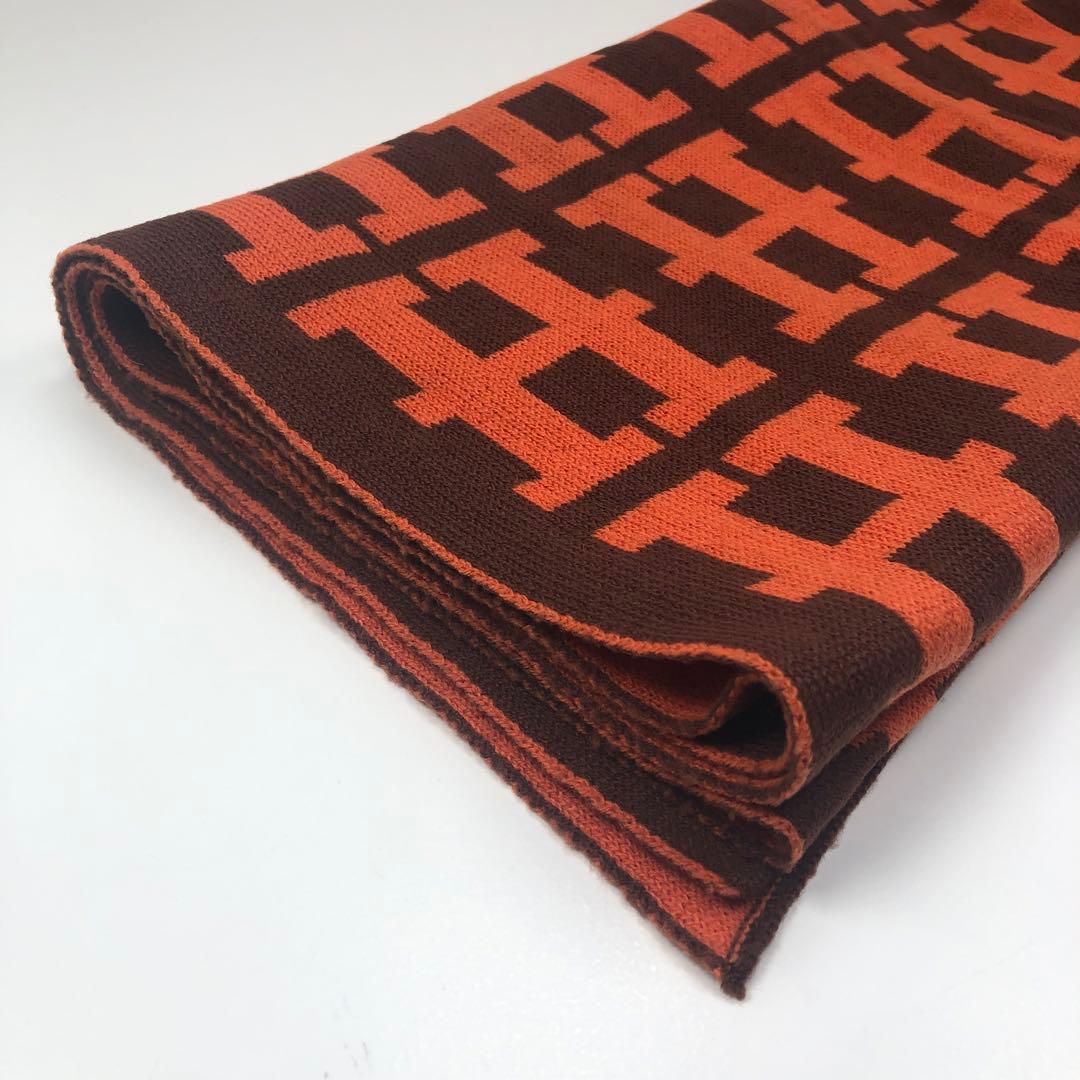 エルメス カシミヤ マフラー ストール 人気のH柄オレンジ&ブラウンリバーシブル