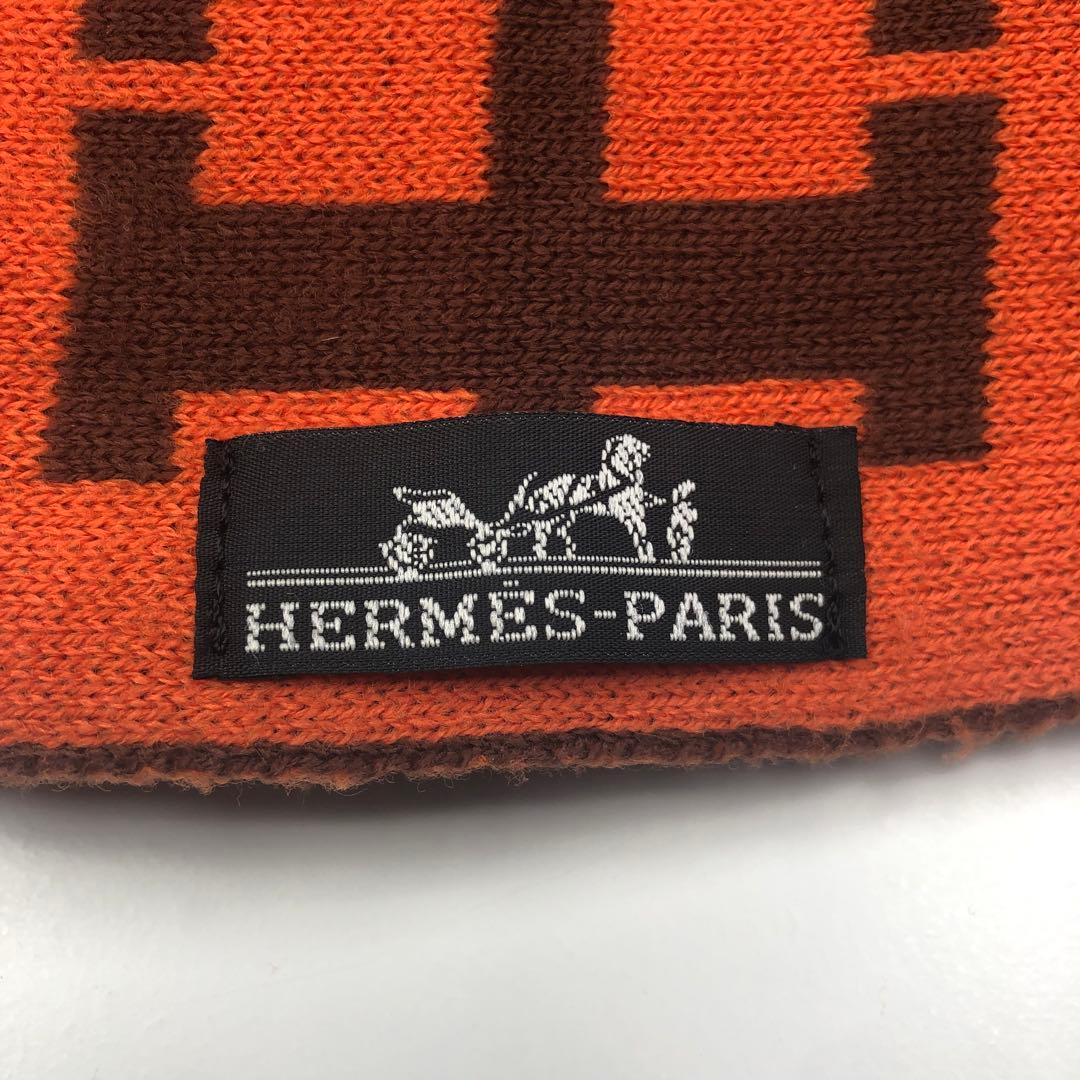 エルメス カシミヤ マフラー ストール 人気のH柄オレンジ&ブラウンリバーシブル