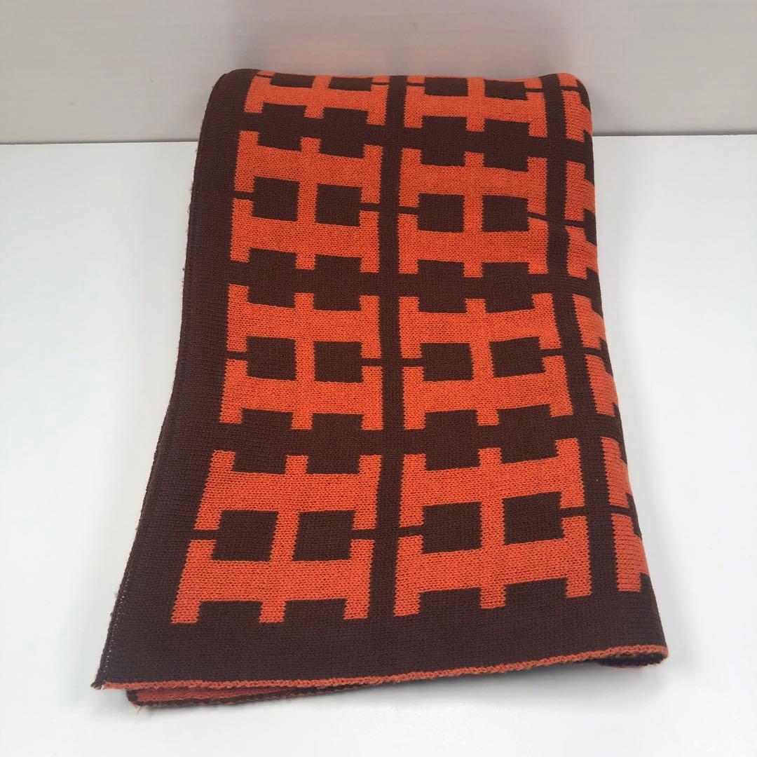 エルメス カシミヤ マフラー ストール 人気のH柄オレンジ&ブラウンリバーシブル