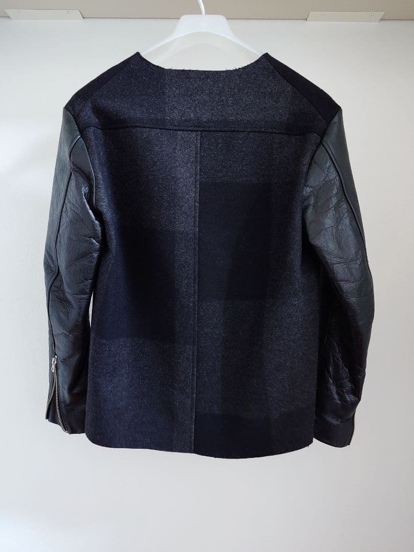 sunsea ブロックチェックメルトンレザージャケット