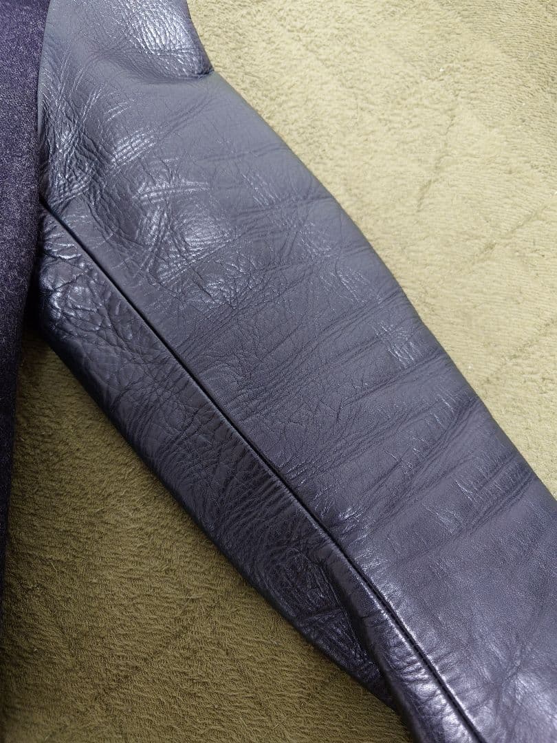 sunsea ブロックチェックメルトンレザージャケット