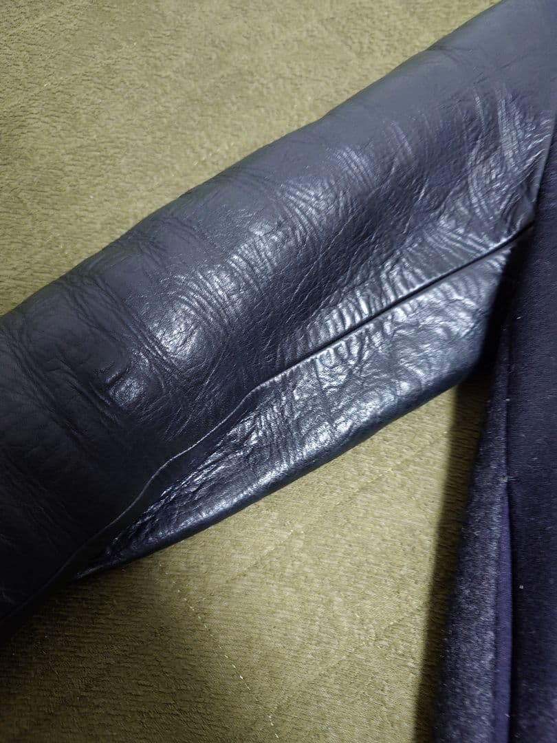 sunsea ブロックチェックメルトンレザージャケット