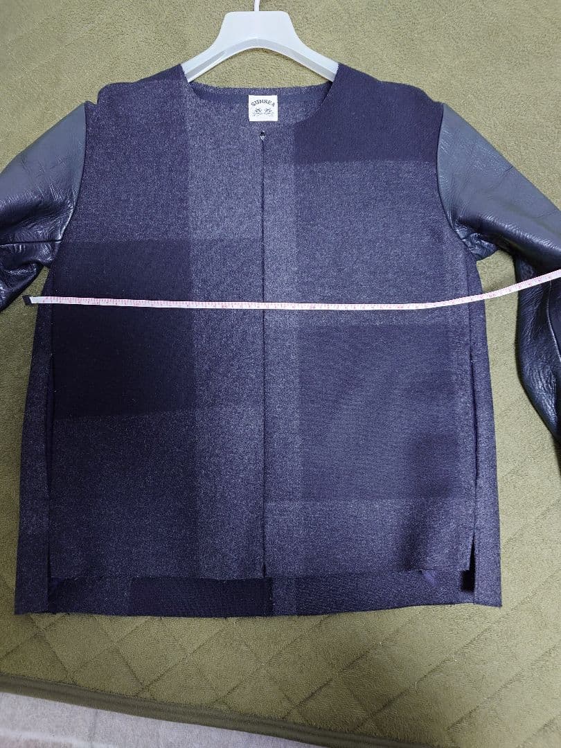 sunsea ブロックチェックメルトンレザージャケット