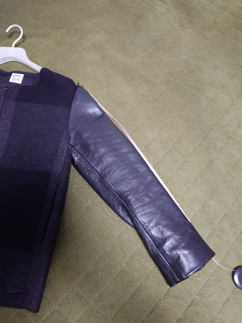 sunsea ブロックチェックメルトンレザージャケット