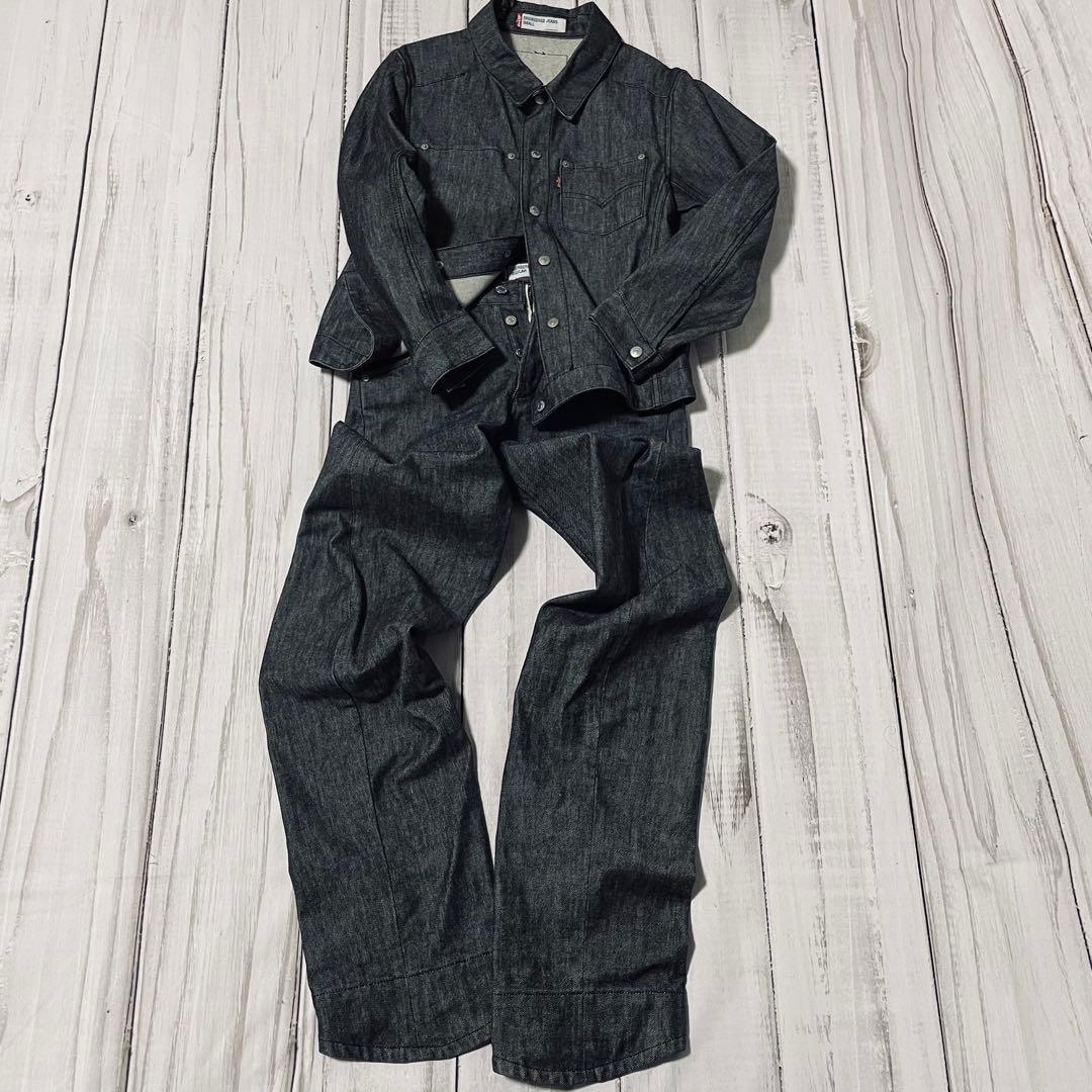 超希少00s日本製リーバイスエンジニアード 先染ブラックセットアップ立体裁断