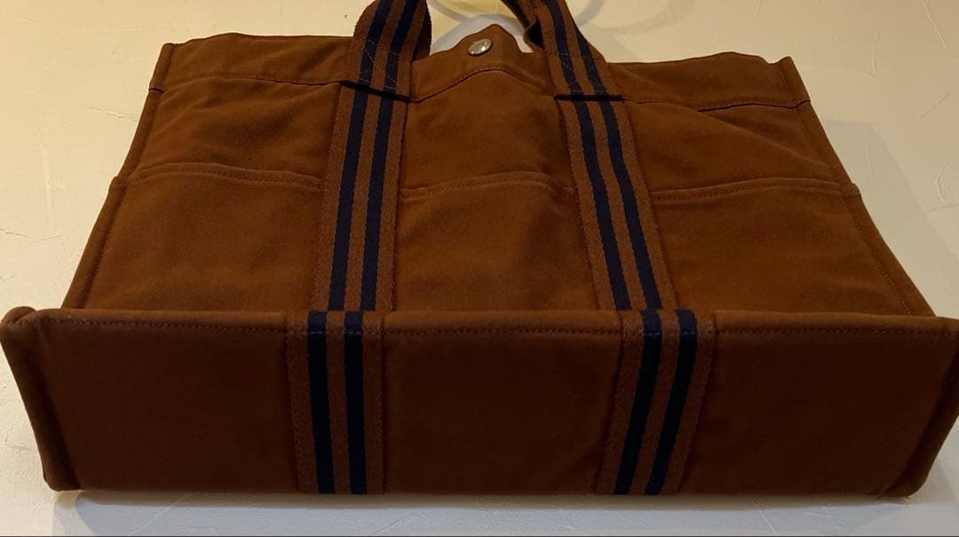 【美品】HERMES エルメス フールトゥMM トートバッグ 茶×ネイビーA4◎