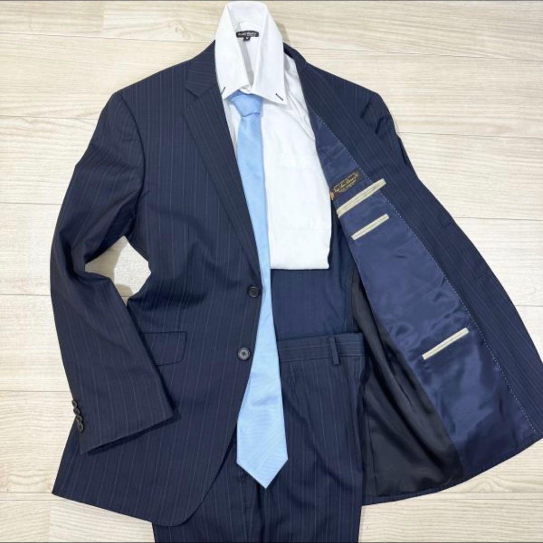B*S様 美品 ポールスミス ネイビー ストライプ ビジネススーツ　MからLサイ