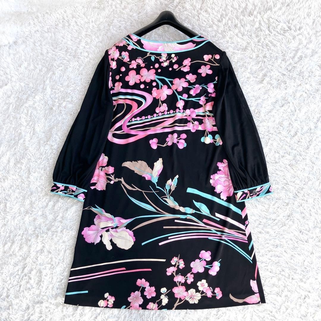 レオナール✨チュニック カンカン カットソー トリム 花 リボン 黒 ピンク M