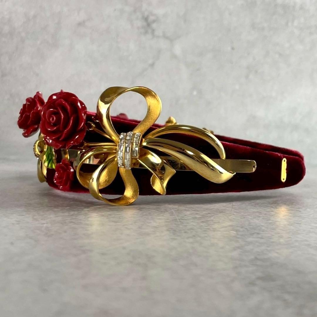 希少★ドルチェ＆ガッバーナ ベロア カチューシャ バラ ビジュー レディース 箱