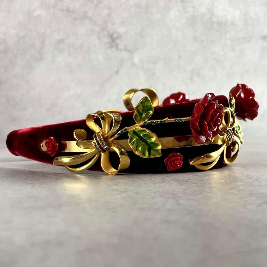 希少★ドルチェ＆ガッバーナ ベロア カチューシャ バラ ビジュー レディース 箱