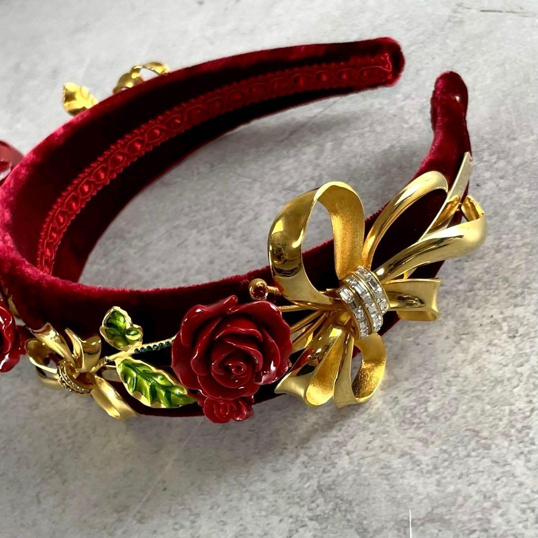 希少★ドルチェ＆ガッバーナ ベロア カチューシャ バラ ビジュー レディース 箱