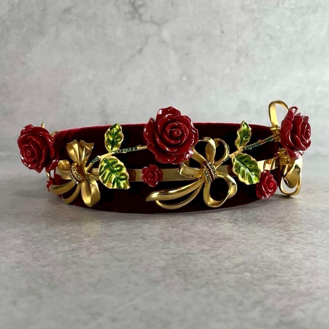 希少★ドルチェ＆ガッバーナ ベロア カチューシャ バラ ビジュー レディース 箱