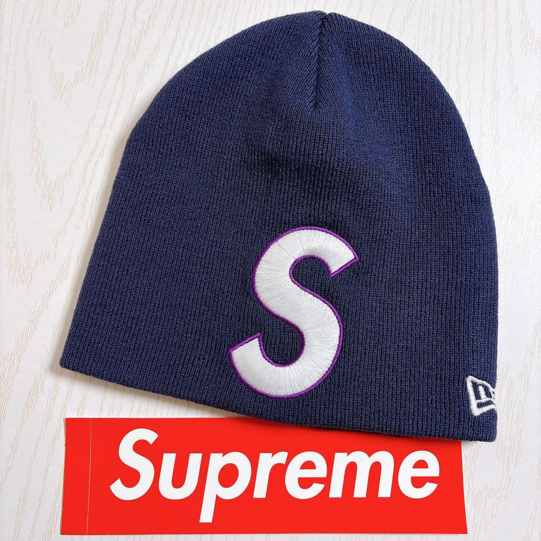 Supreme NEW ERA ニット帽　ビーニー　Sロゴ ネイビー　紺