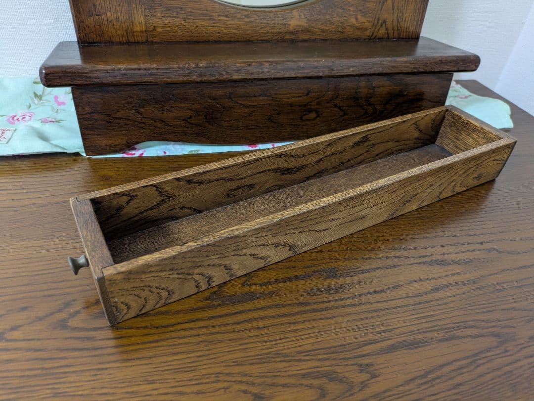 鏡 アンティーク 壁掛け ミラー 木製 収納引き出し付き