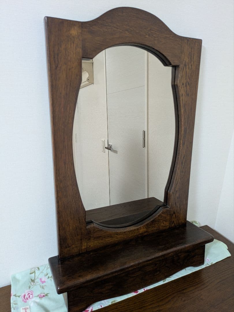 鏡 アンティーク 壁掛け ミラー 木製 収納引き出し付き