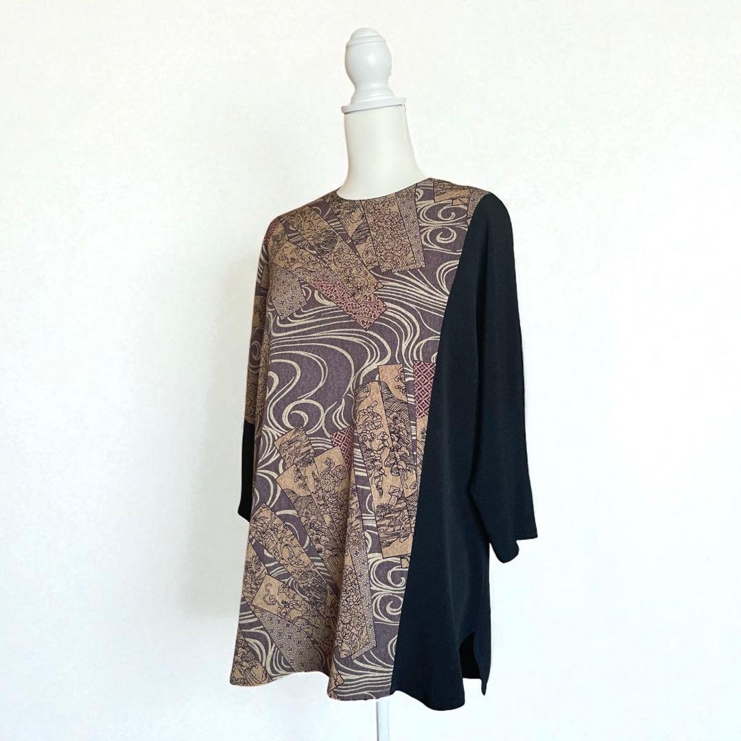 美品 詩仙堂 HITOSHI TAMURA ちりめん 手染め 和柄 チュニック
