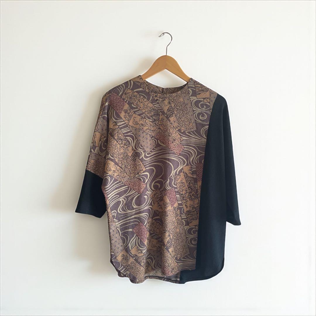 美品 詩仙堂 HITOSHI TAMURA ちりめん 手染め 和柄 チュニック