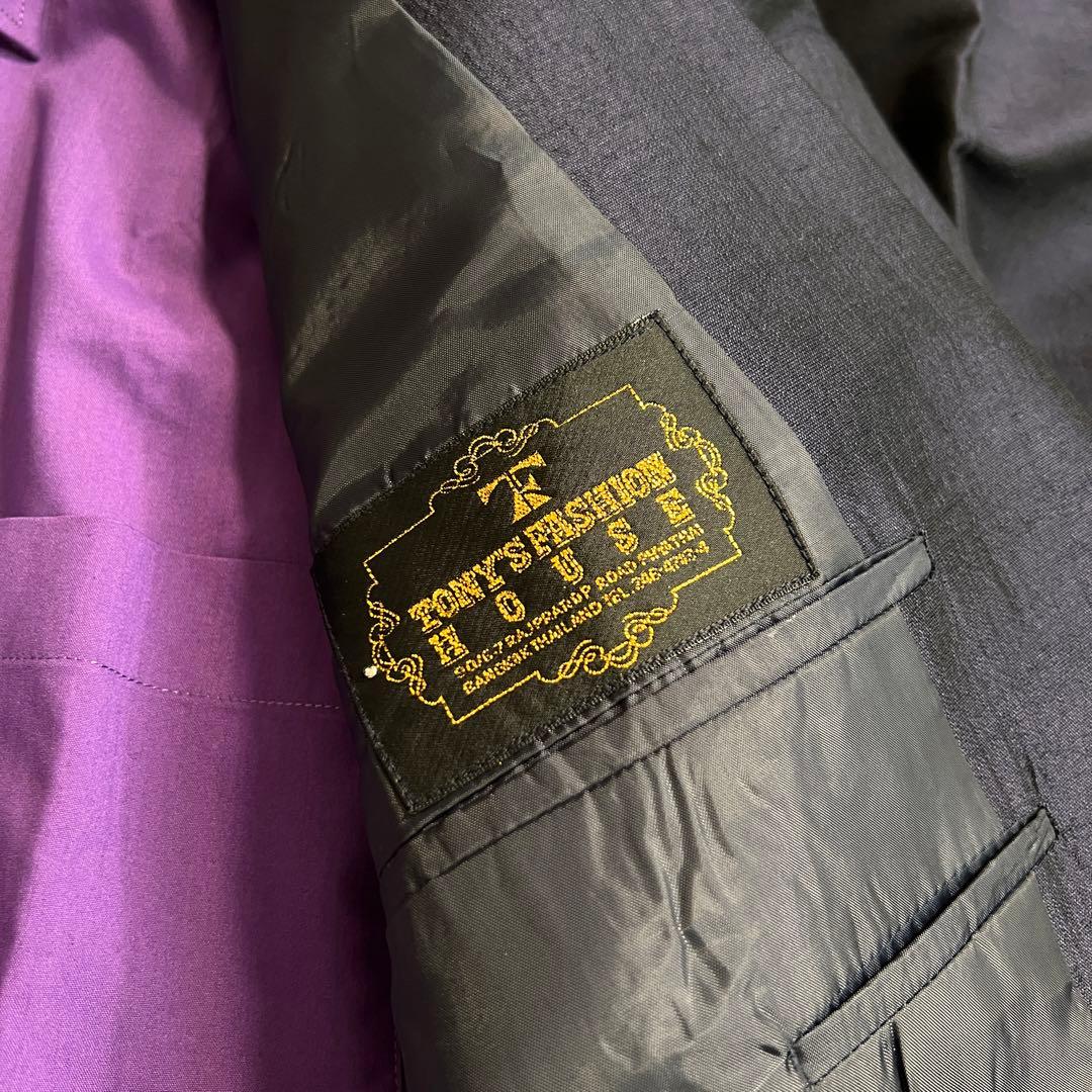 90s ヴィンテージ ダブルスーツ セットアップ 成人式 ネイビー×パープル