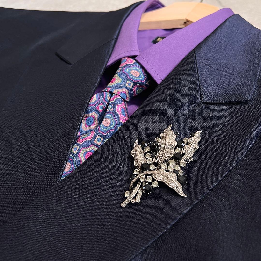 90s ヴィンテージ ダブルスーツ セットアップ 成人式 ネイビー×パープル