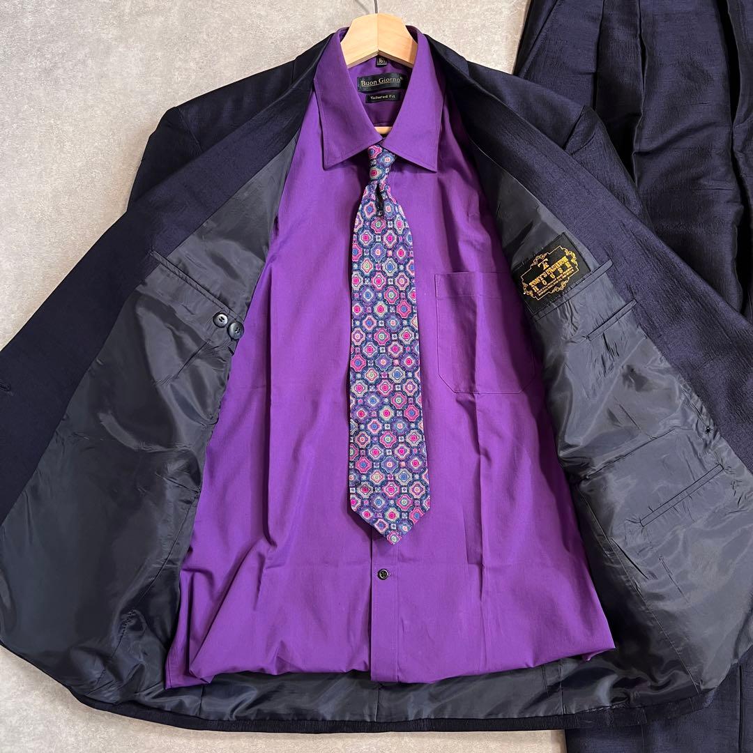 90s ヴィンテージ ダブルスーツ セットアップ 成人式 ネイビー×パープル