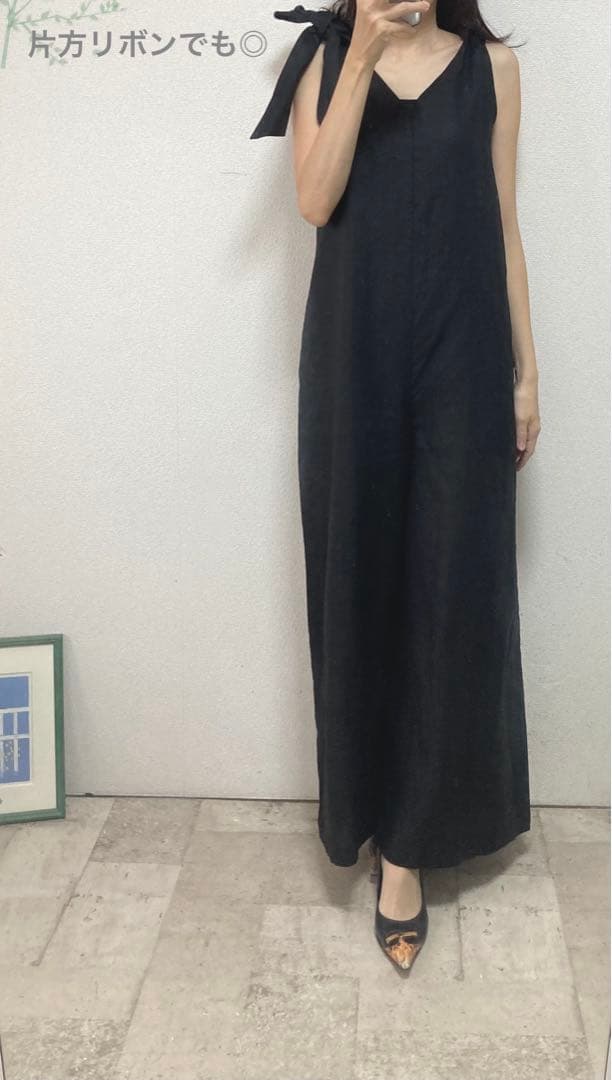 新品未使用タグ付ツルバイマリコオイカワリボン付ロングオールインワン34ブラック