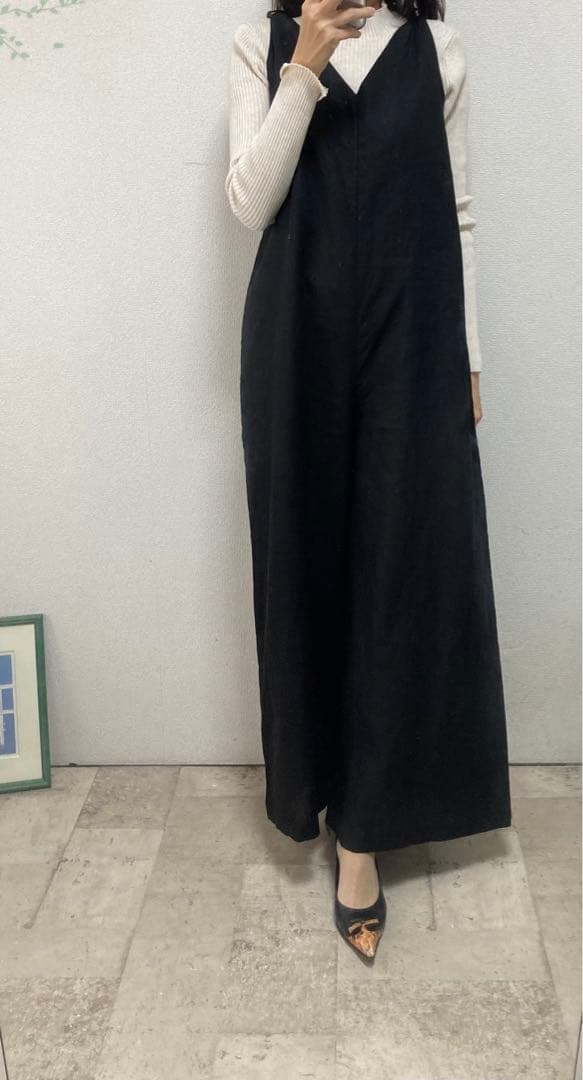 新品未使用タグ付ツルバイマリコオイカワリボン付ロングオールインワン34ブラック