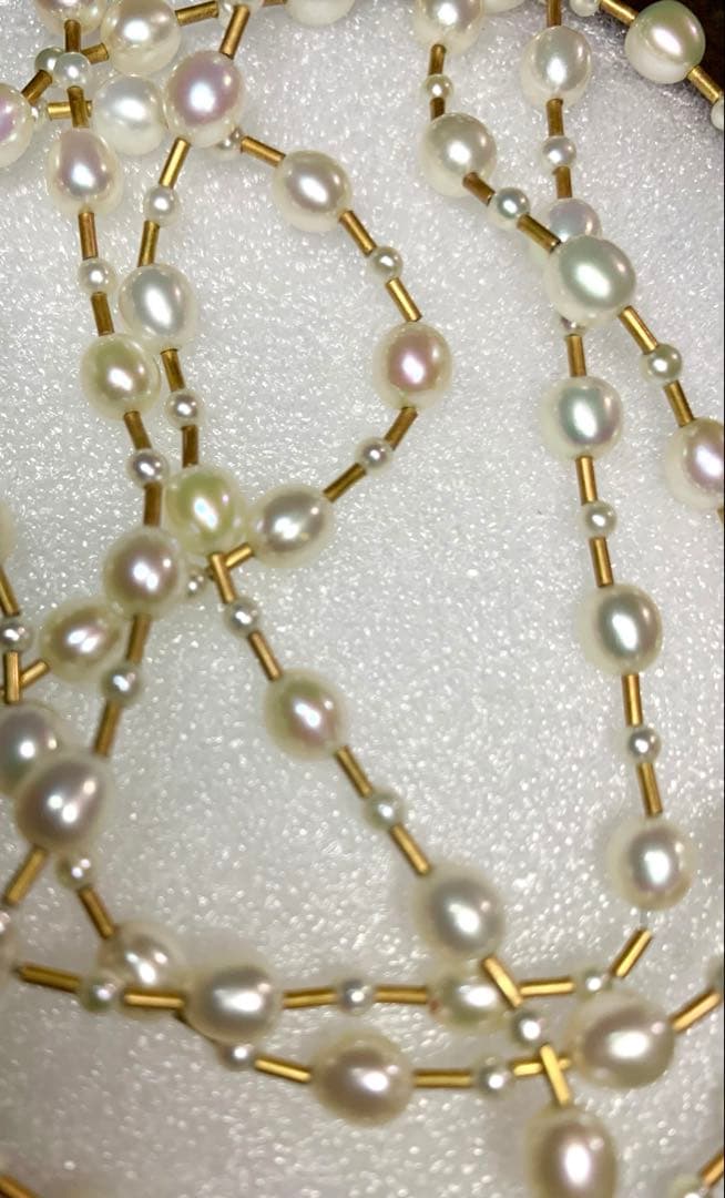 K18 4.5mm 2mm ランダムパールロングネックレス