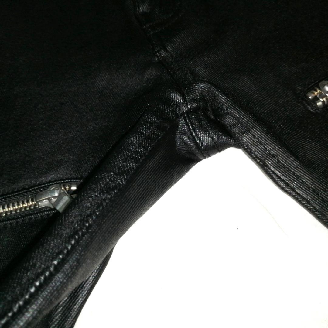 no id black コーティングストレッチベルテッドスキニー
