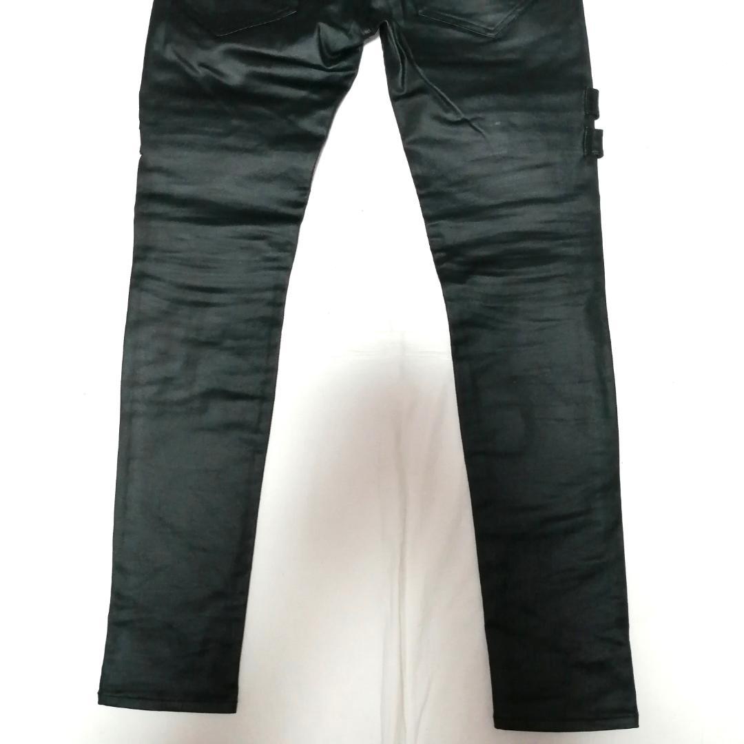 no id black コーティングストレッチベルテッドスキニー