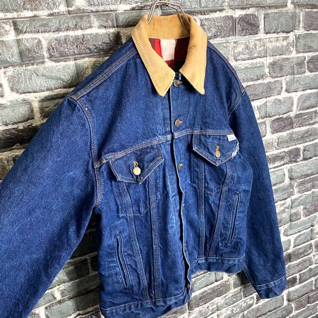 80s カーハート☆デニムジャケット 裏地チェック ゆるだぼ 星タグ ga1.