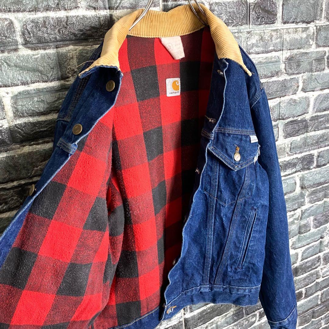 80s カーハート☆デニムジャケット 裏地チェック ゆるだぼ 星タグ ga1.