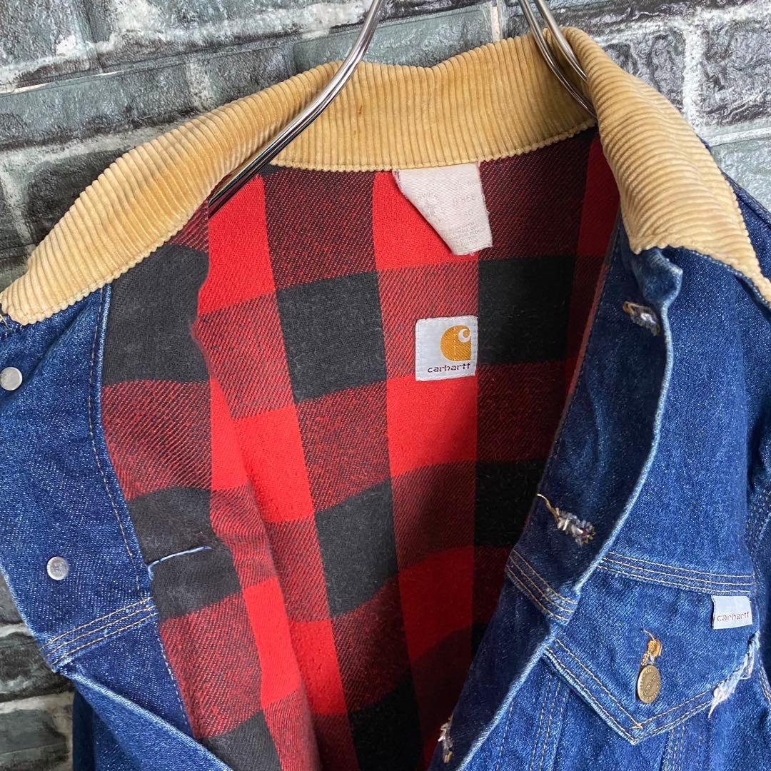 80s カーハート☆デニムジャケット 裏地チェック ゆるだぼ 星タグ ga1.