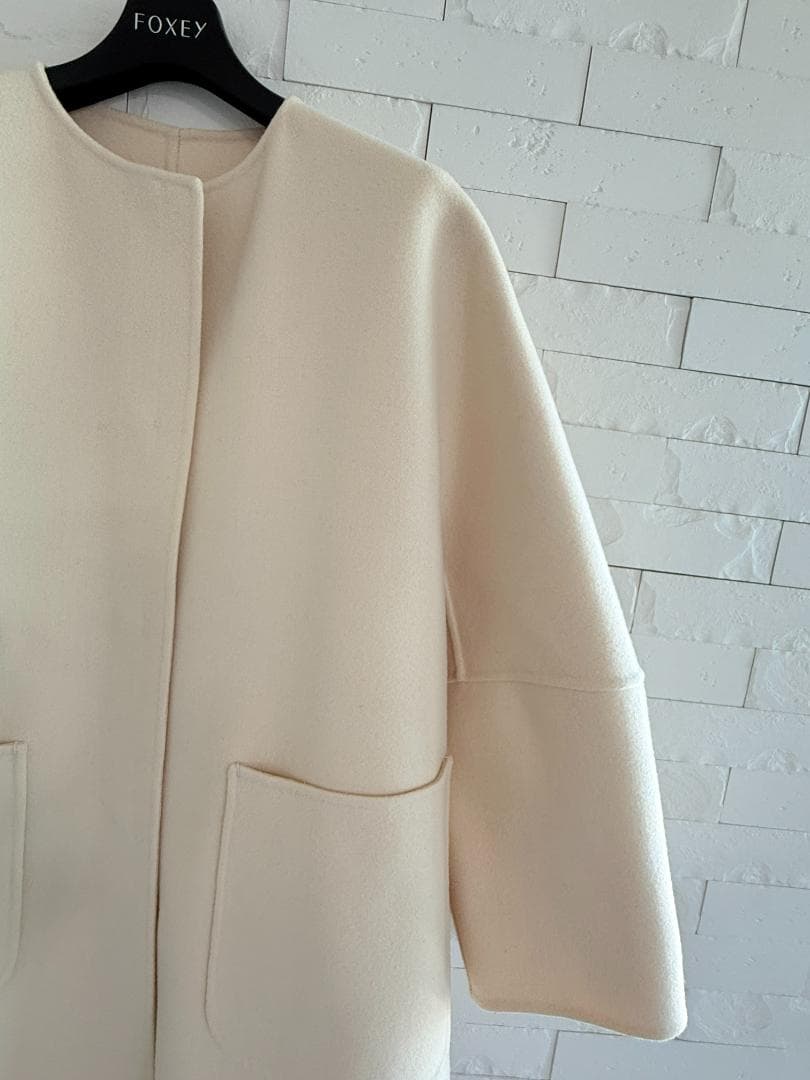 極美品★Drawer/ドゥロワーリバーノーカラコート36