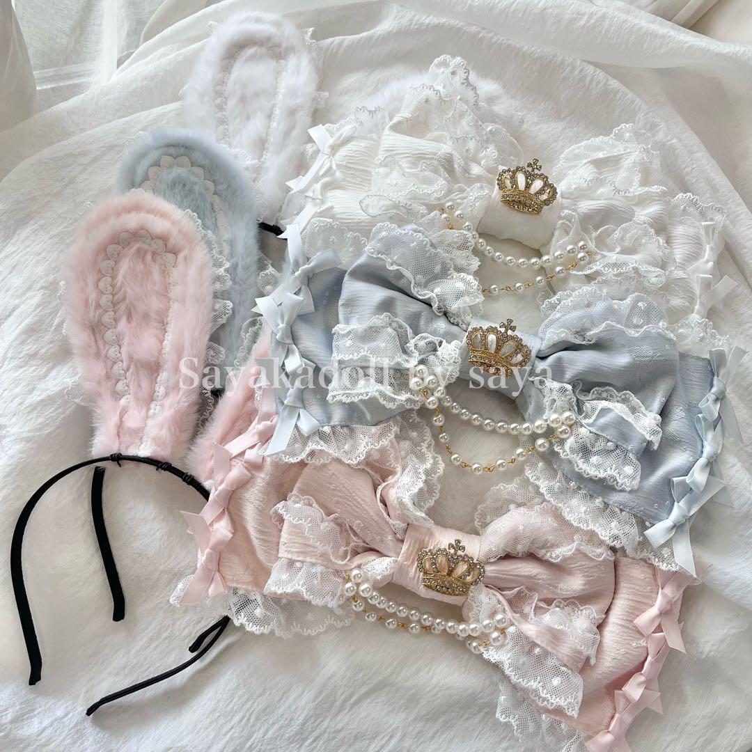 ♡ MAID 変幻自在⟡ビジューパールリボン＆うさ耳カチューシャ pink ♡