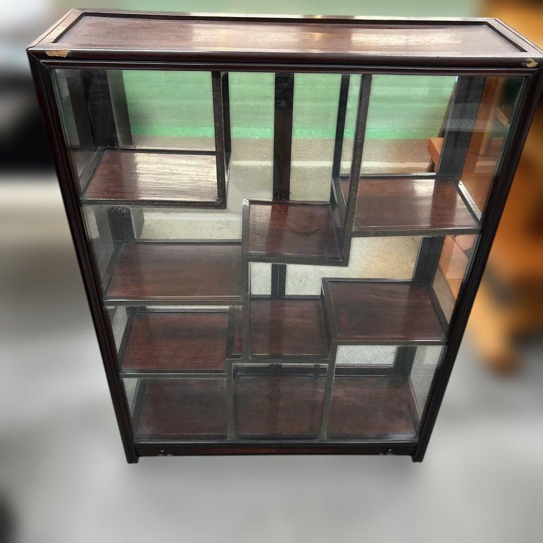 アンティーク飾り棚　中国　骨董置き　ガラスケース