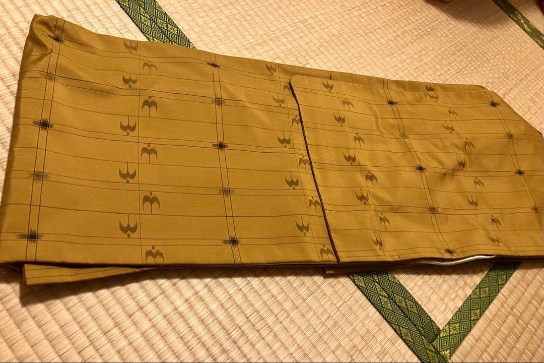 琉球絣　琉球柄　越布琉　芥子色　証紙付　紬　袷　未使用