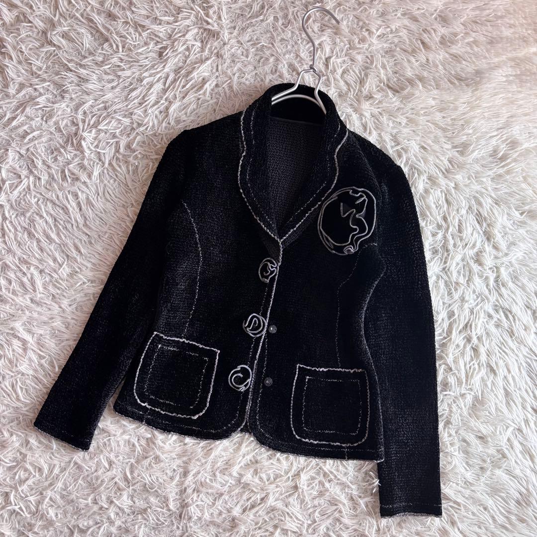 新品 ノコオーノ プリーツ ベロア コサージュ付き ジャケット 38