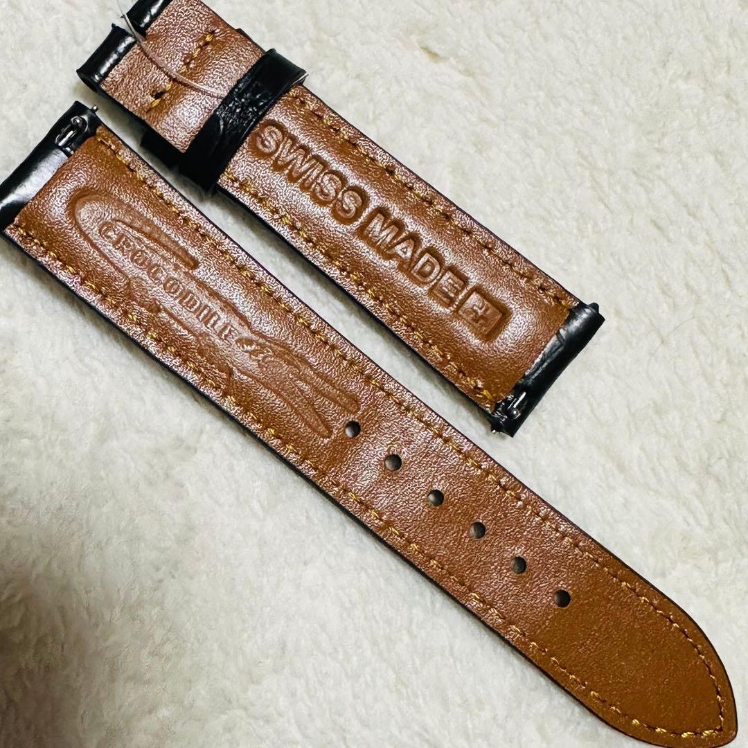 3004#20mm-18mmブラック★スイス製★本物クロコダイル腕時計用ベルト