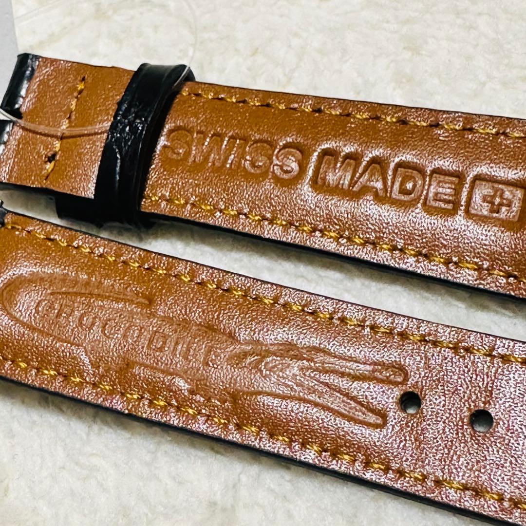 3004#20mm-18mmブラック★スイス製★本物クロコダイル腕時計用ベルト