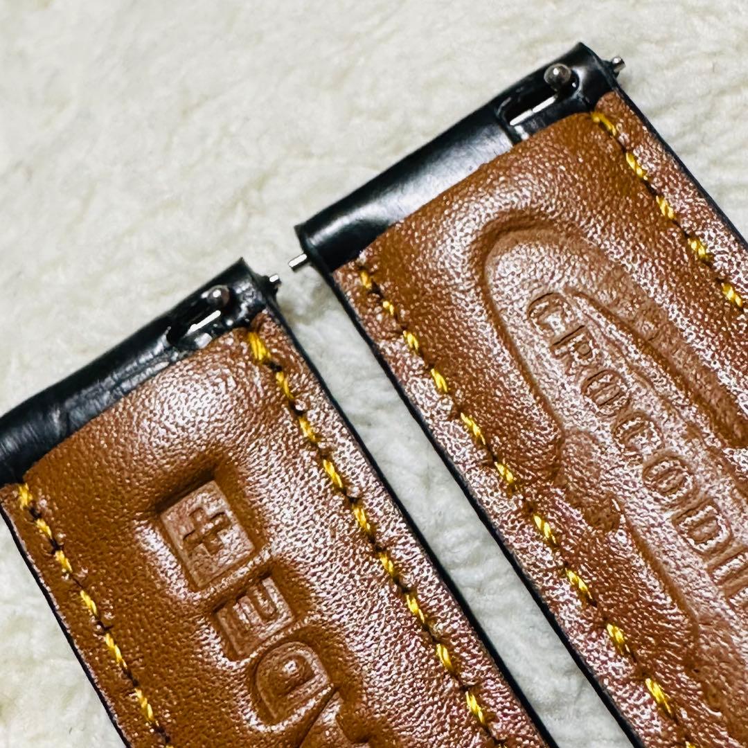 3004#20mm-18mmブラック★スイス製★本物クロコダイル腕時計用ベルト