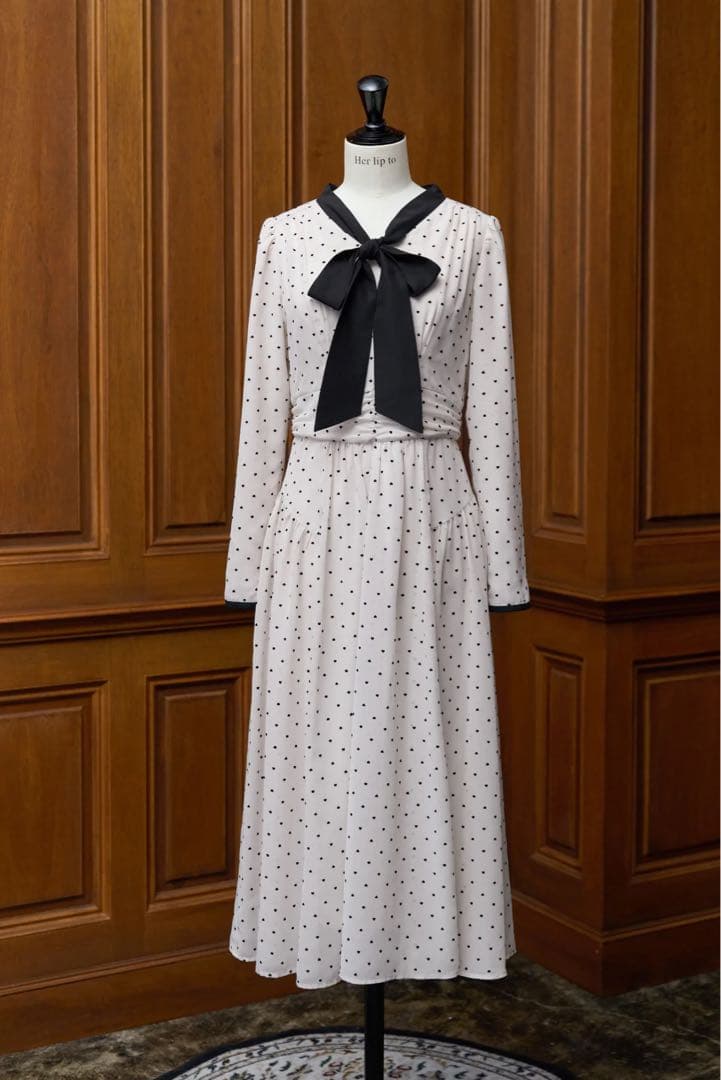 ワンピース Heart Dot Bow Tie Chiffon Dress