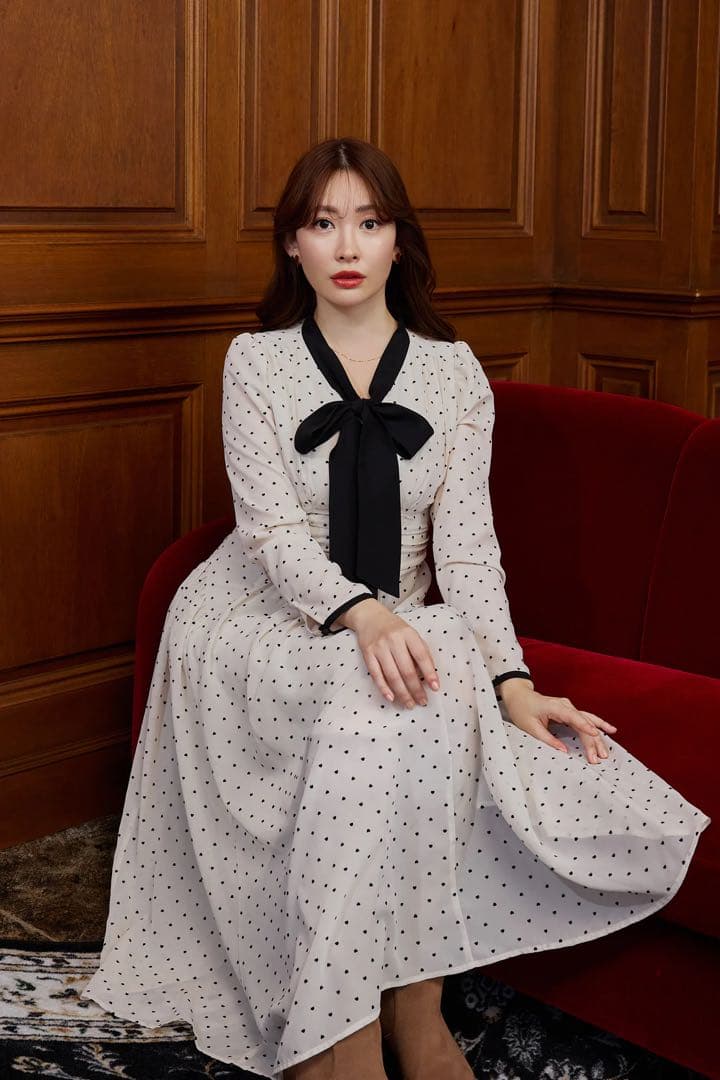 ワンピース Heart Dot Bow Tie Chiffon Dress