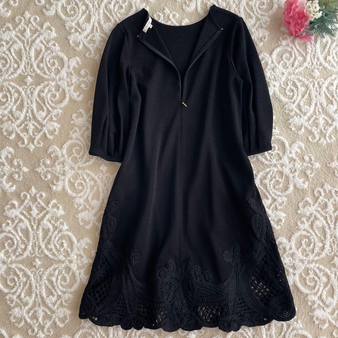 エポカ　EPOCA ニット　ワンピース　黒　ブラック　レース　40 M 膝丈