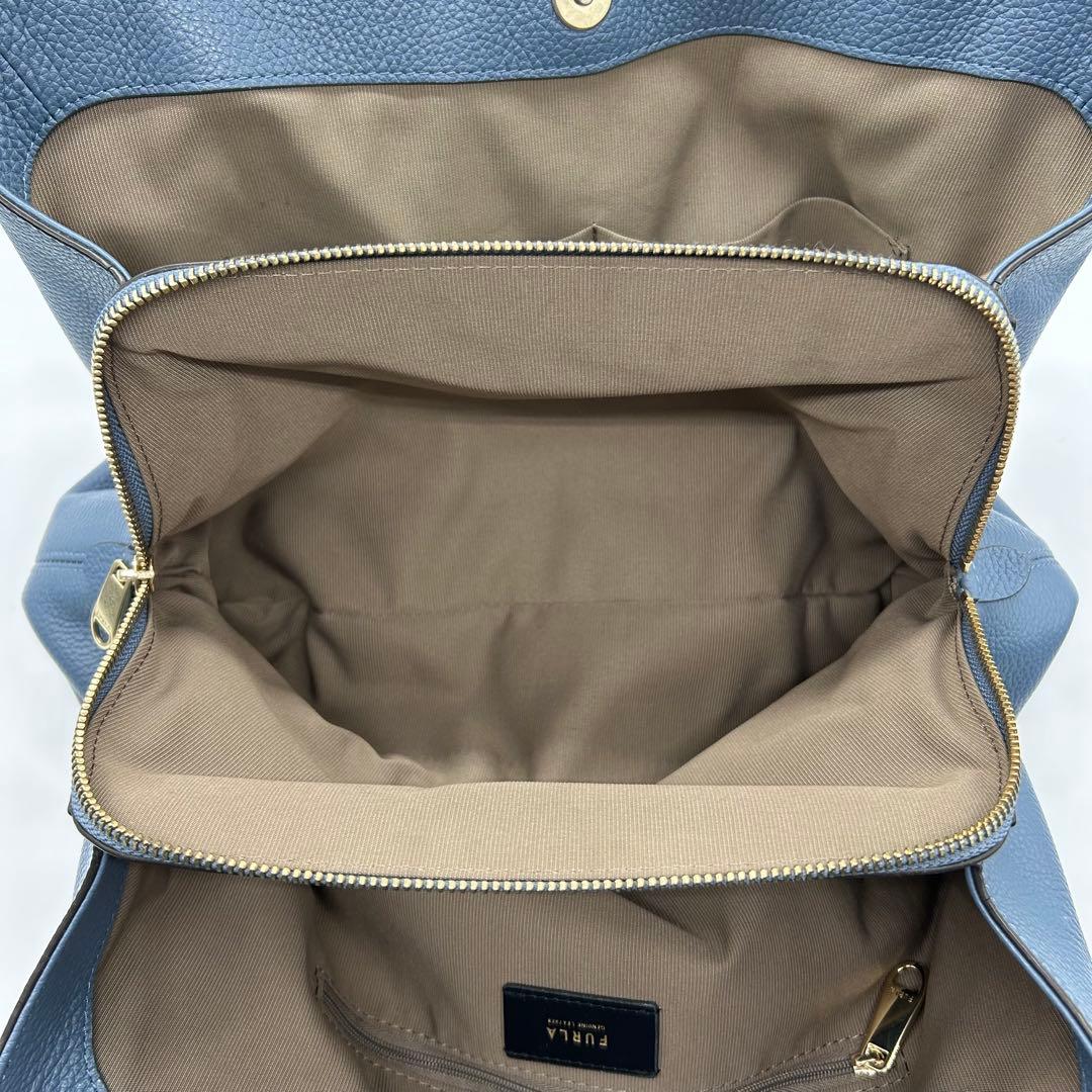 【極上美品】正規店購入 フルラ レザー トートバッグ 肩掛け 大容量 綺麗 青系