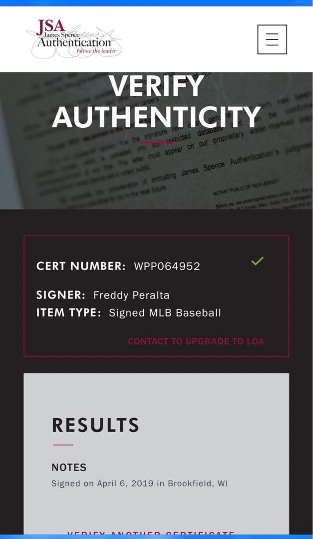 最多勝！メッツ移籍　フレディ　ペラルタ投手　直筆サインボール　JSA証明書付