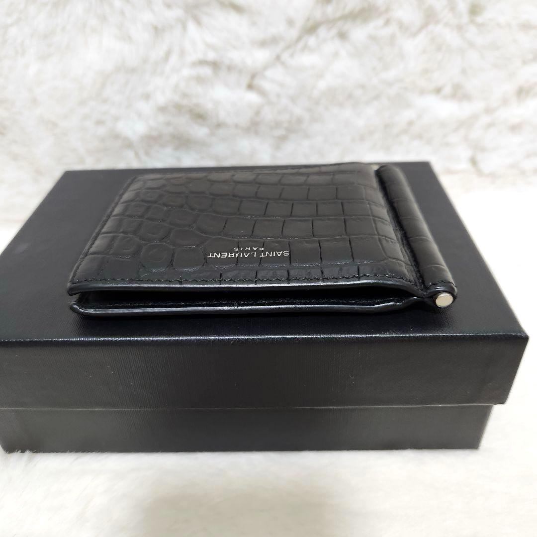 ✨極美品✨サンローラン　マネークリップ　クロコ　カサンドラ　レザー　ブラック