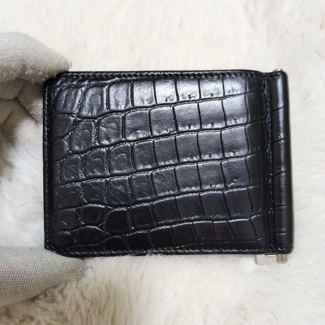 ✨極美品✨サンローラン　マネークリップ　クロコ　カサンドラ　レザー　ブラック