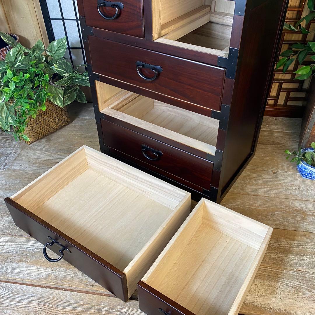 民芸家具和タンス四段五つ引き木製桐材天然無垢収納家具飾り棚和箪笥和室和風