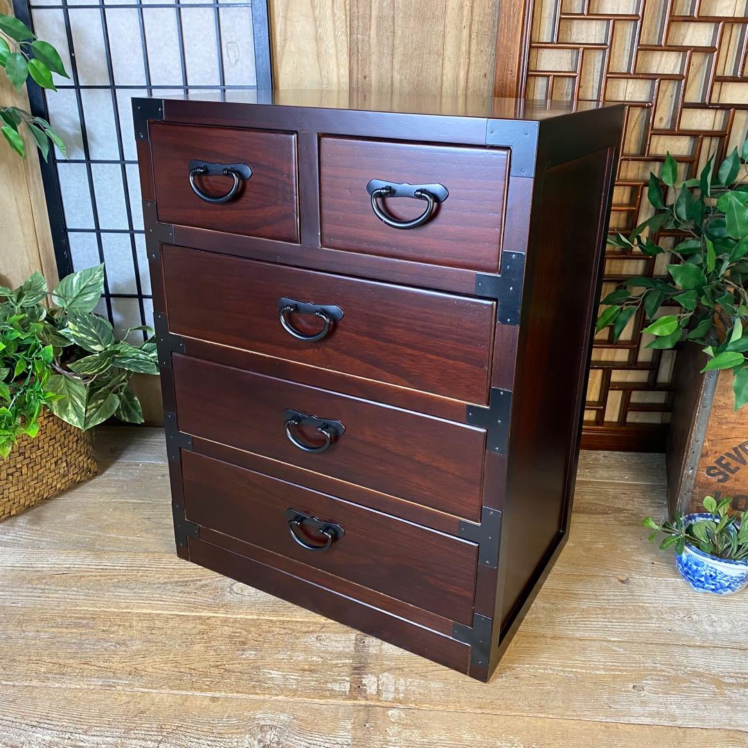 民芸家具和タンス四段五つ引き木製桐材天然無垢収納家具飾り棚和箪笥和室和風